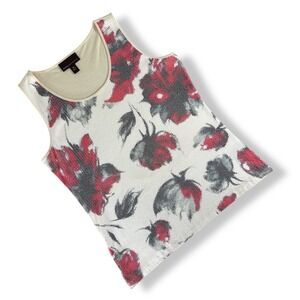 Dana Buchman Floral Sequin Tank Top Sleeveless Blouse Ivory Red Gray Medium EUC‎